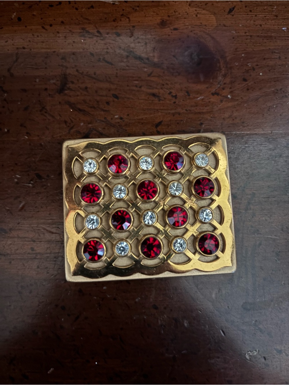 Vintage 1950s Gourielli Ruby Red/gold-tone mirror compact